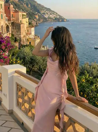 Satin Cowl Neck Solid Ruffle Hem Maxi Dress
