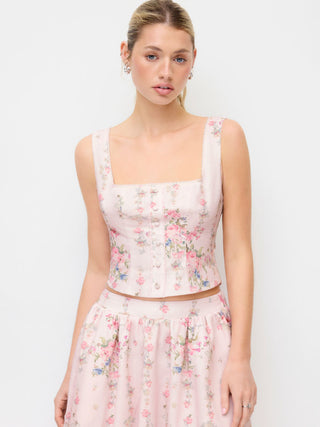 Textured Floral Square Neck Corset Top & Mid Rise Flared Midi Skirt Set