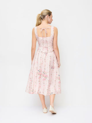 Textured Floral Square Neck Corset Top & Mid Rise Flared Midi Skirt Set