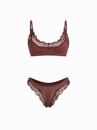 Jersey Jersey U-neckline Lace Trim Lingerie Set For Bedroom