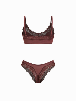 Jersey Jersey U-neckline Lace Trim Lingerie Set For Bedroom