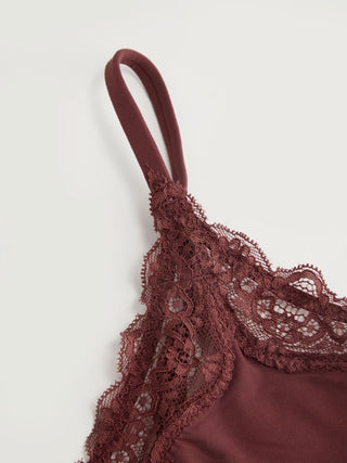 Jersey Jersey U-neckline Lace Trim Lingerie Set For Bedroom