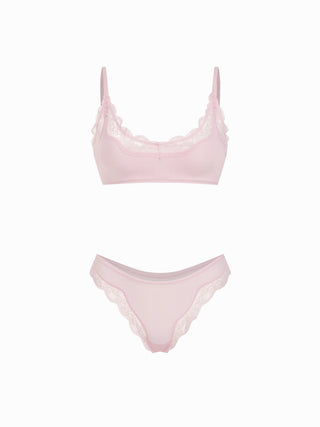 Jersey Jersey U-neckline Lace Trim Lingerie Set For Bedroom
