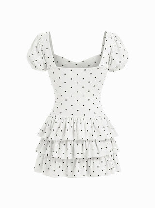 Cotton-blend Sweetheart Puff Sleeve Ruched Tiered Mini Dress