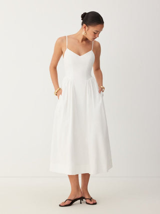 Cotton V-neck A-line Midi Dress