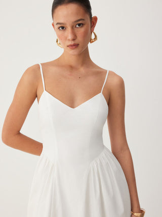 Cotton V-neck A-line Midi Dress