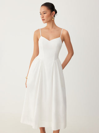 Cotton V-neck A-line Midi Dress