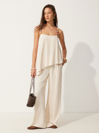 Linen-blend Asymmetrical Cami Top & Mid Rise Wide Leg Oversized Trousers Set