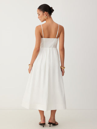Cotton V-neck A-line Midi Dress