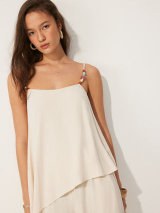 Linen-blend Asymmetrical Cami Top & Mid Rise Wide Leg Oversized Trousers Set