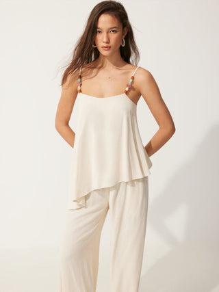 Linen-blend Asymmetrical Cami Top & Mid Rise Wide Leg Oversized Trousers Set