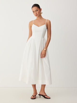 Cotton V-neck A-line Midi Dress