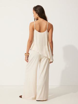 Linen-blend Asymmetrical Cami Top & Mid Rise Wide Leg Oversized Trousers Set