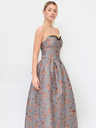Jacquard Jacquard Sculptural Floral Bandeau Lace Trim Bowknot A-line Maxi Dress For Party/Clubbing Wedding