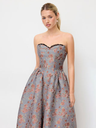 Jacquard Jacquard Sculptural Floral Bandeau Lace Trim Bowknot A-line Maxi Dress For Party/Clubbing Wedding