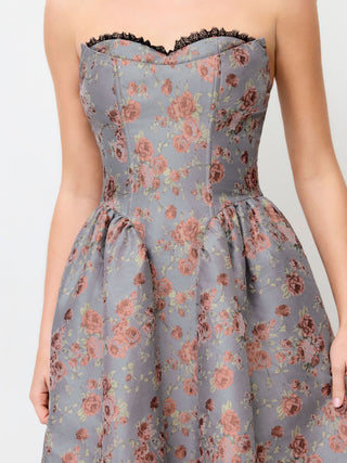 Jacquard Jacquard Sculptural Floral Bandeau Lace Trim Bowknot A-line Maxi Dress For Party/Clubbing Wedding