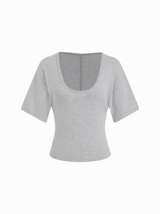 Cotton-blend U-neckline Short Bell Sleeve Tee