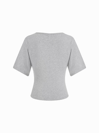Cotton-blend U-neckline Short Bell Sleeve Tee
