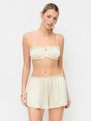 Satin Sweetheart Ruched Bralette & High Rise Wide Leg Shorts Loungewear Set