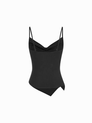 Knit Fabric Cowl Neck Ruched Asymmetrical Hem Cami Top