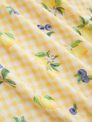 Fruit Gingham V-neck Bowknot A-line Mini Dress