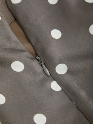 Satin Mid Rise Polka Dot Lace Trim A-line Midi Skirt