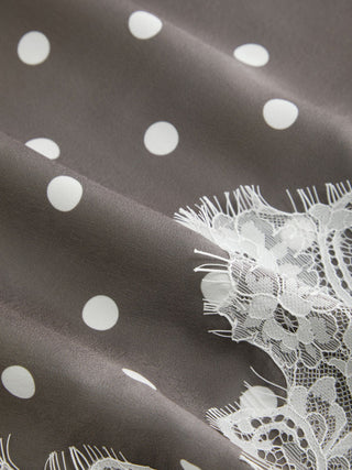 Satin Mid Rise Polka Dot Lace Trim A-line Midi Skirt