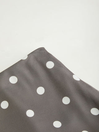 Satin Mid Rise Polka Dot Lace Trim A-line Midi Skirt