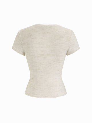 Linen-blend Henley Neck Short Sleeve Top