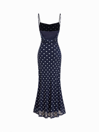 Mesh Polka Dot Lace Panel High Rise Mermaid Maxi Dress