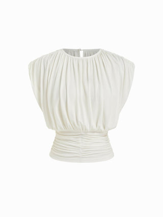 Draped Ruched Round Neckline Sleeveless Top