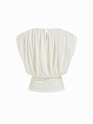 Draped Ruched Round Neckline Sleeveless Top