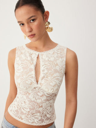 Lace Sheer Boat Neck Top