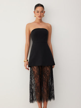 Strapless Lace Panel A-line Maxi Dress