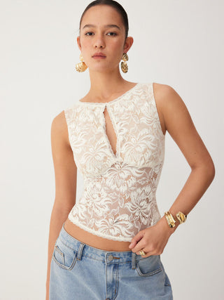 Lace Sheer Boat Neck Top