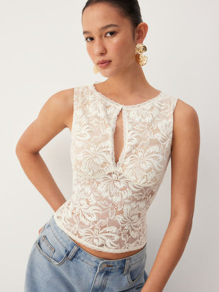 Lace Sheer Boat Neck Top