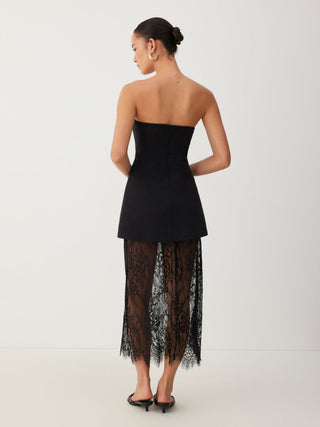 Strapless Lace Panel A-line Maxi Dress