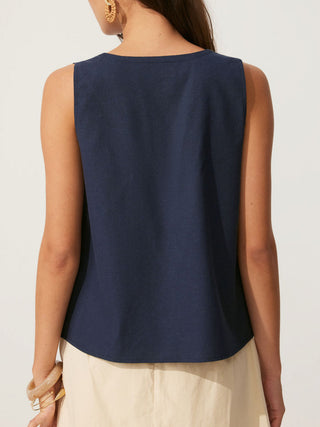Linen-blend Linen-blend Tie-front Sleeveless Blouse For Daily Casual Work