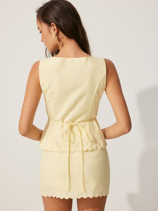 Linen-blend Sleeveless Curved Hem knotted Top & A-line Mini Skirt Set