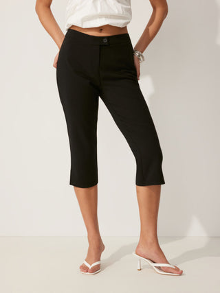 Mid Rise Solid Legging Capri Pants
