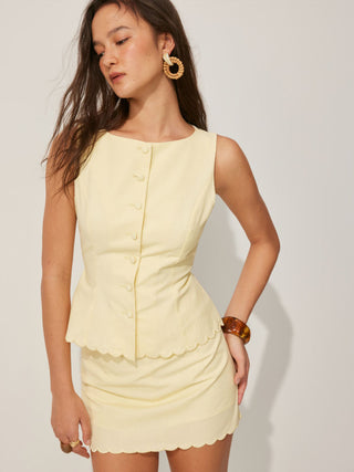 Linen-blend Sleeveless Curved Hem knotted Top & A-line Mini Skirt Set