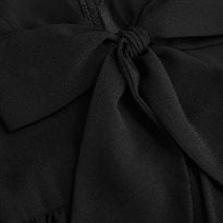 Chiffon Stand Collar Puff Sleeve Bowknot Drawstring Ruffle Romper