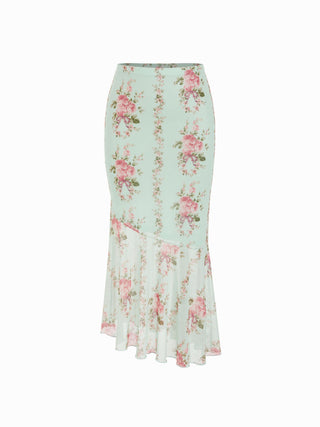 Mesh Mesh Floral Bowknot Cami Top & Mid Rise Maxi Skirt Set For Vacation