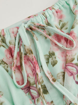 Mesh Mesh Floral Bowknot Cami Top & Mid Rise Maxi Skirt Set For Vacation