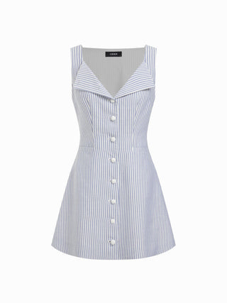 Linen-blend Linen-blend Braided Button Back Belt Square Neck Mini Dress For Daily Casual Work
