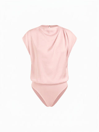 Satin Stand Collar Ruched Short Sleeve Bodysuit