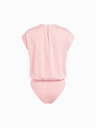 Satin Stand Collar Ruched Short Sleeve Bodysuit