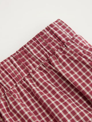 Woven Cotton Square Neck Lace Panel Gingham Top & Mid Rise Bubble Hem Shorts Set For Daily Casual