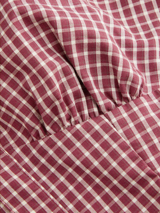 Woven Cotton Square Neck Lace Panel Gingham Top & Mid Rise Bubble Hem Shorts Set For Daily Casual