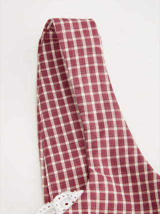 Woven Cotton Square Neck Lace Panel Gingham Top & Mid Rise Bubble Hem Shorts Set For Daily Casual